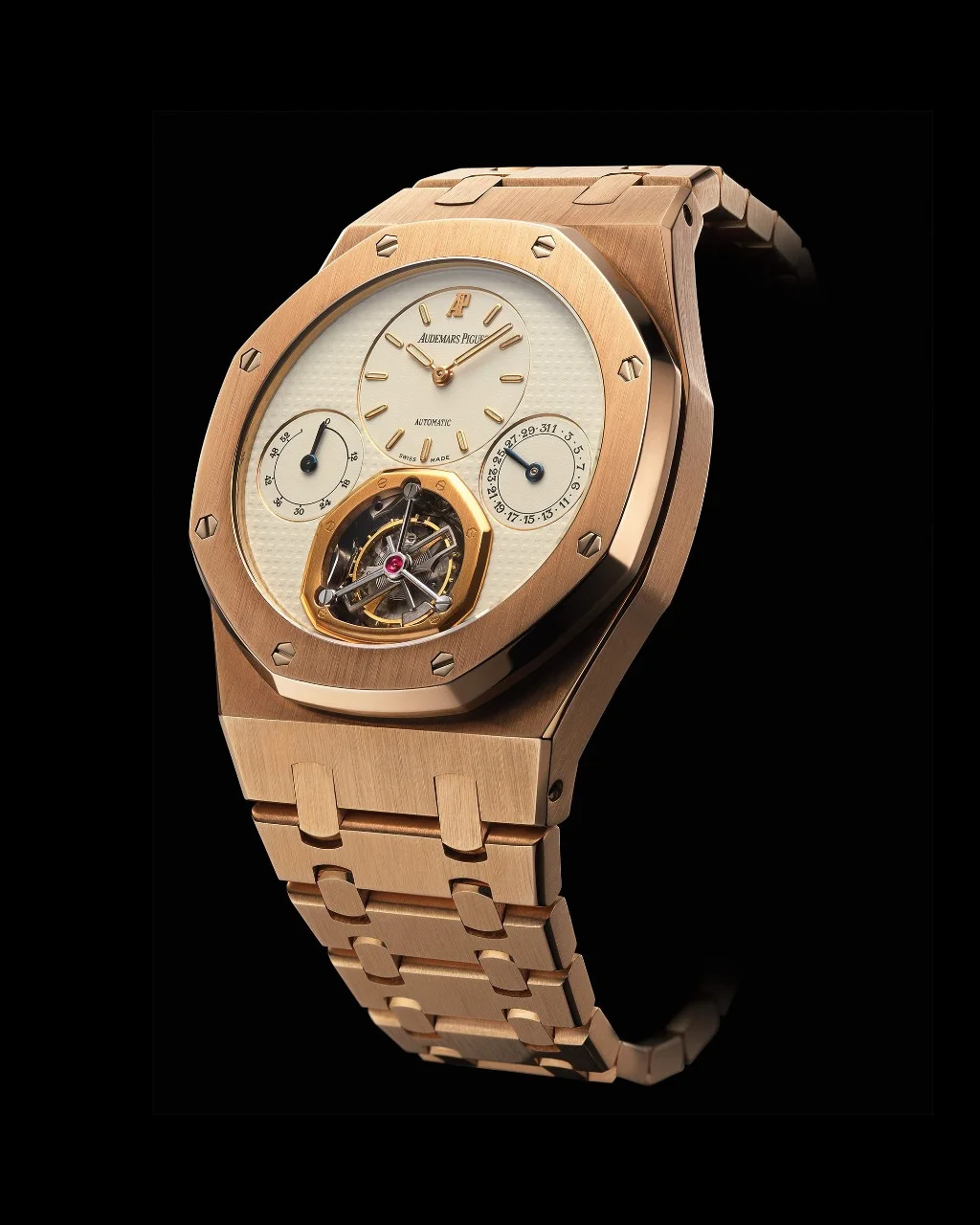 Close up of the Royal Oak Tourbillon wristwatch, reference 25831OR, 1998