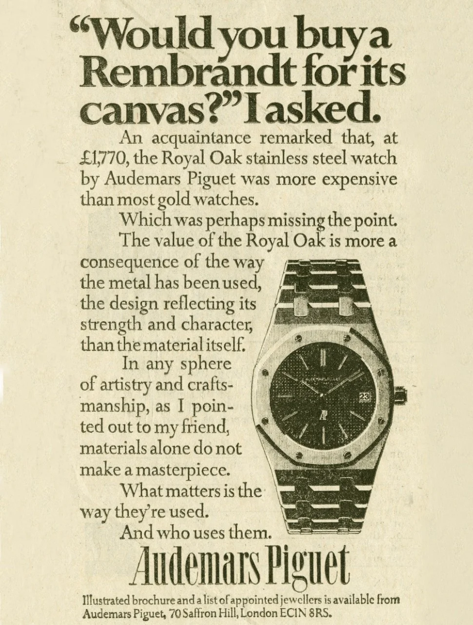 Advertisement of the Royal Oak, reference 5402ST, 1980