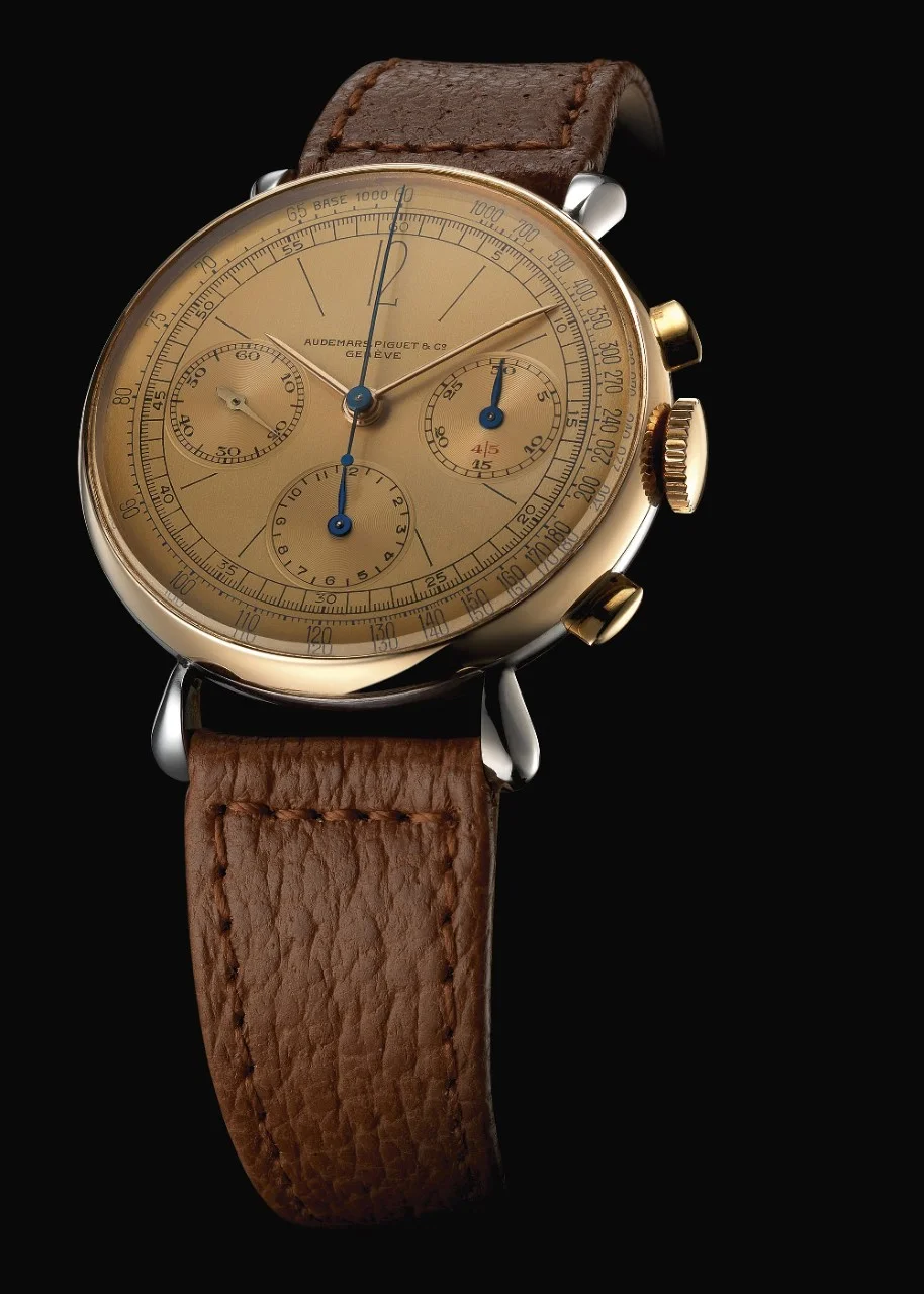 Close up of chronograph wristwatch Pre-Model 1533, 1943