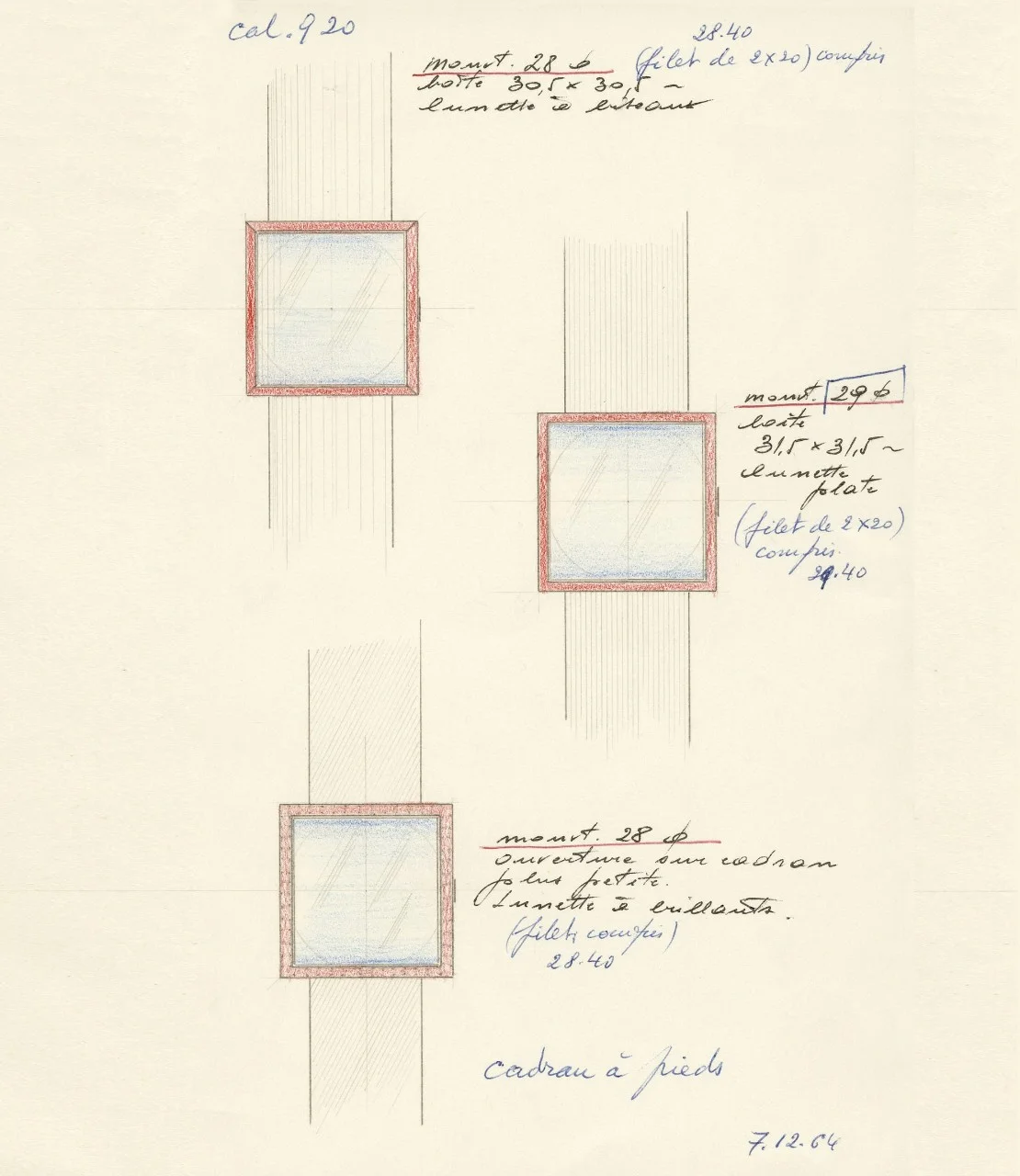 1964. Sketches for extra-thin watches.