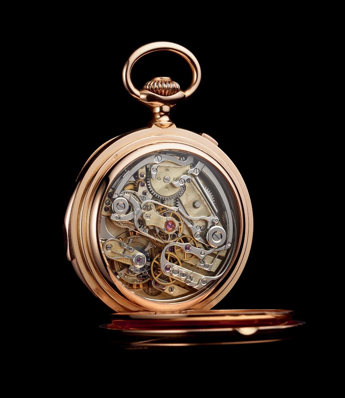 1890. Pocket watch with double complication, movement side.