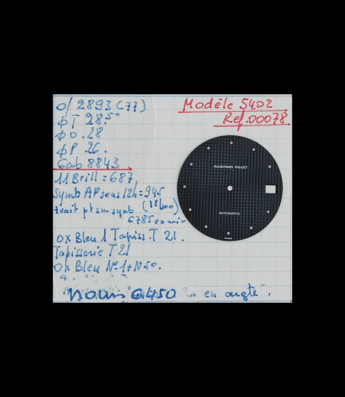 Circa 1980. Technical sheet for dial 5402, No. 78.