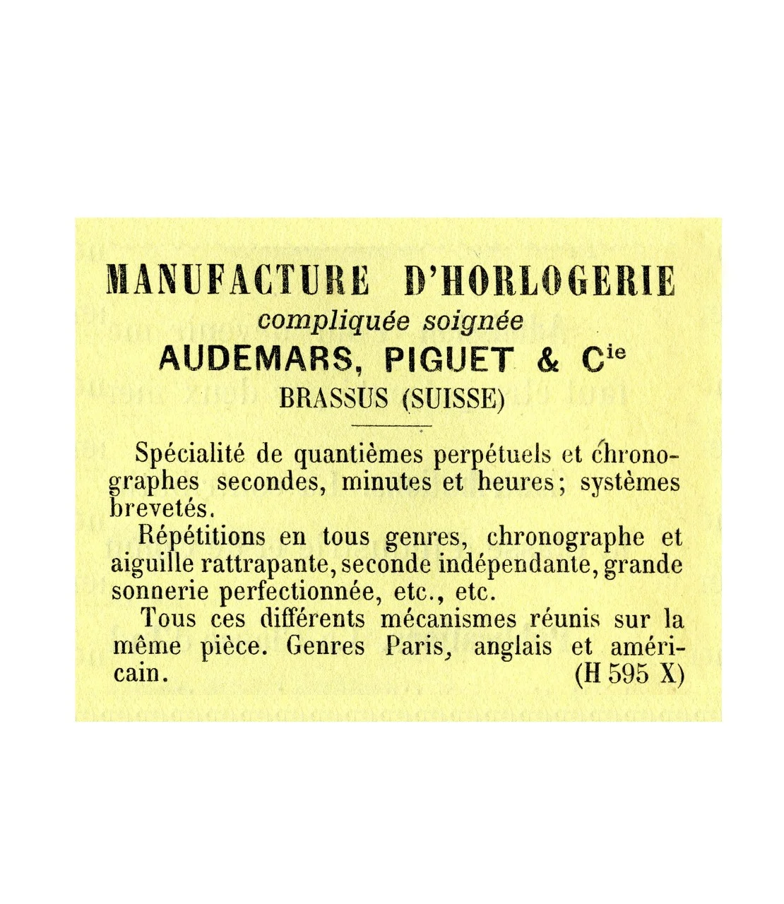 1882. Audemars Piguet advertisement.
