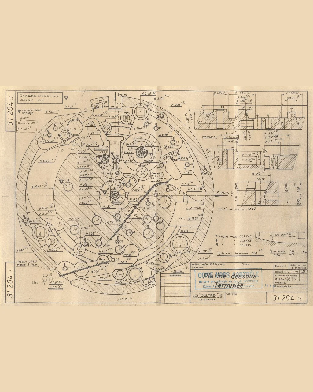 Plan of the Calibre 2123 baseplate, 1980